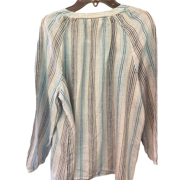 J. Jill 100% Linen StripedBlouse Top 3/4 Sleeves w/ Embroidery Size Small Petite - Picture 2 of 9